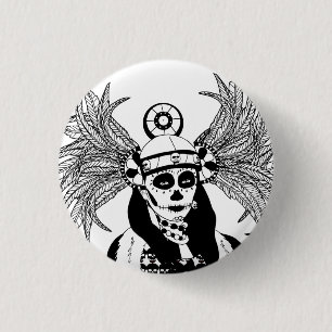 Aztec Indian Day of the Dead Skeleton man Art Button