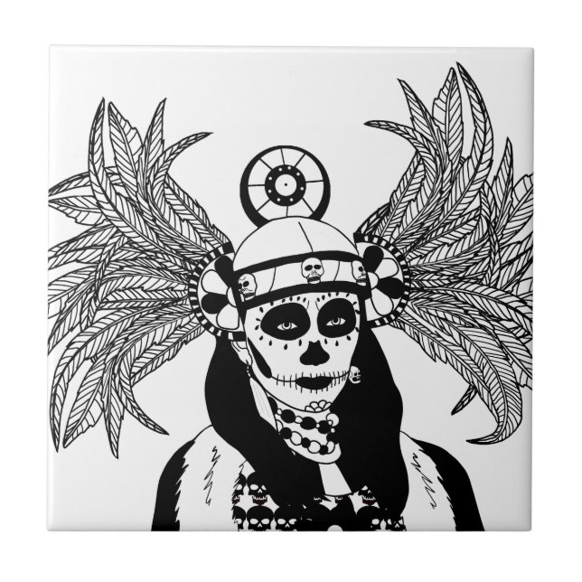 Aztec Indian Day of the Dead Skeleton man Art Fliese (Vorderseite)