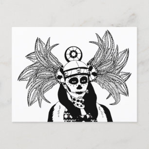 Aztec Indian Day of the Dead Skeleton man Art  Postkarte