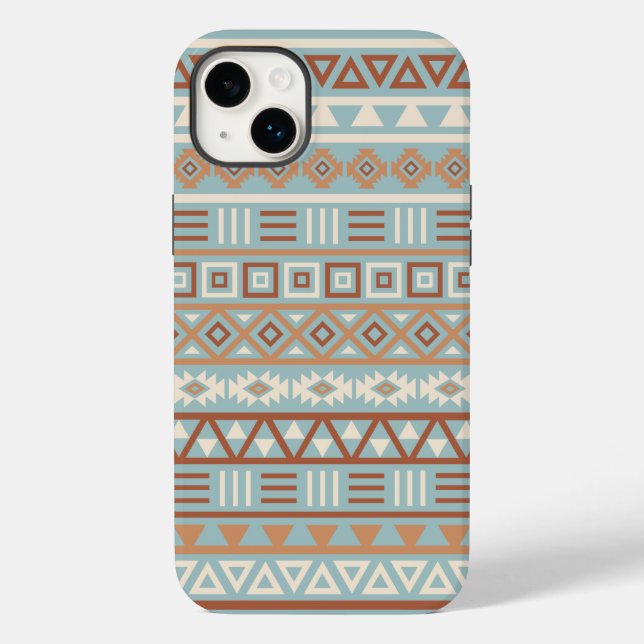 Aztec Influenza Pattern Blaue Creme Terracottas Case-Mate iPhone Hülle (Rückseite)