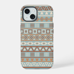 Aztec Influenza Pattern Blaue Creme Terracottas iPhone 15 Hülle