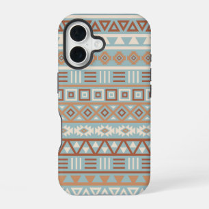 Aztec Influenza Pattern Blaue Creme Terracottas iPhone 16 Hülle