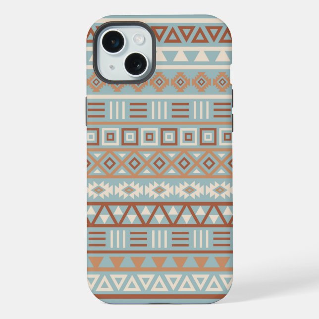 Aztec Influenza Pattern Blaue Creme Terracottas iPhone Hülle (Rückseite)