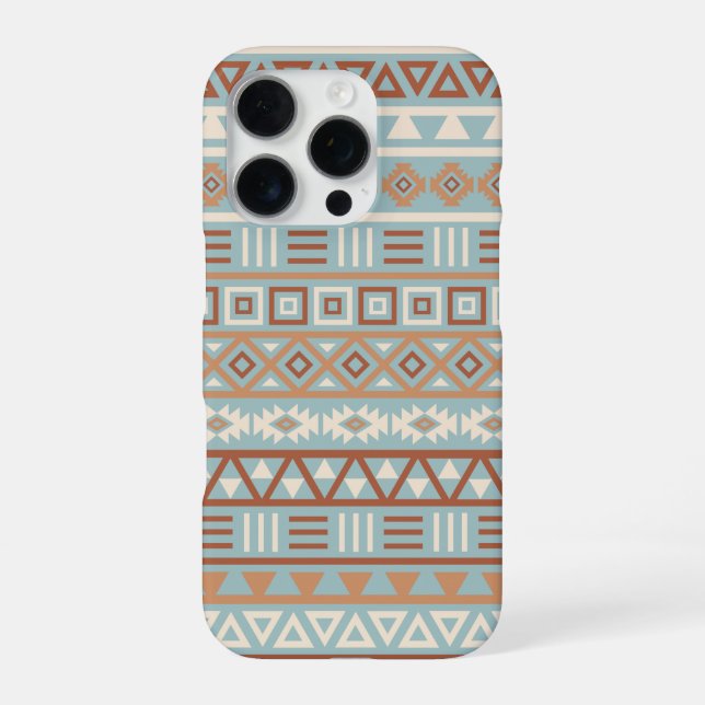 Aztec Influenza Pattern Blaue Creme Terracottas iPhone Hülle (Rückseite)