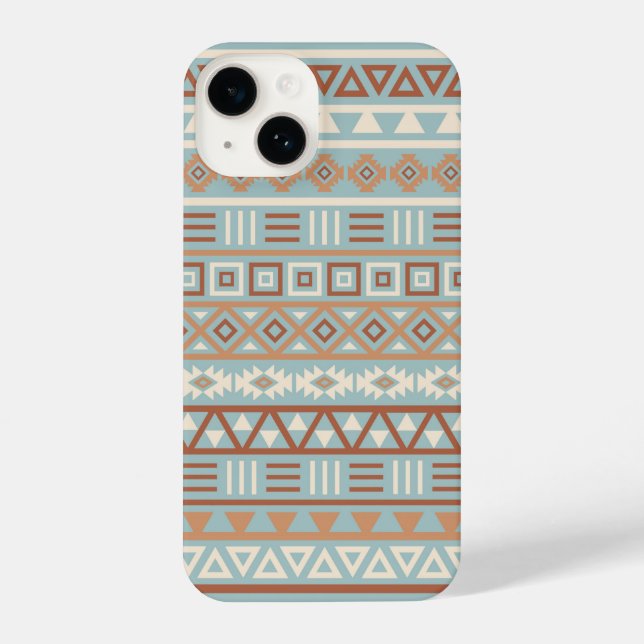 Aztec Influenza Pattern Blaue Creme Terracottas iPhone Hülle (Rückseite)