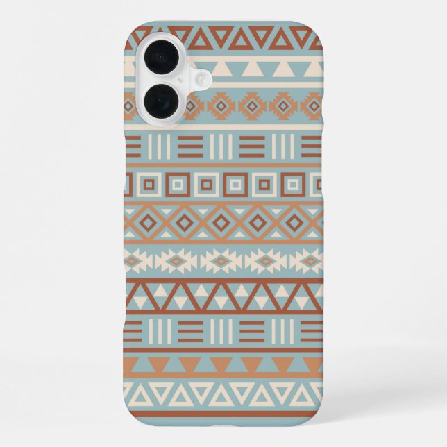 Aztec Influenza Pattern Blaue Creme Terracottas iPhone Hülle (Rückseite)