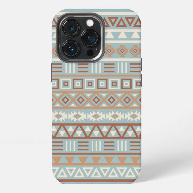 Aztec Influenza Pattern Blaue Creme Terracottas iPhone Hülle (Hinten)