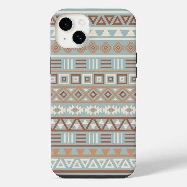 Aztec Influenza Pattern Blaue Creme Terracottas iPhone Hülle (Rückseite)