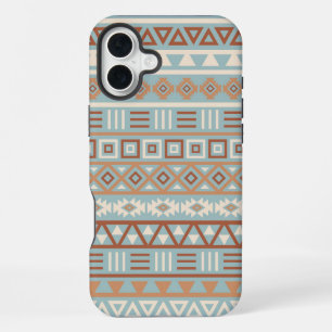 Aztec Influenza Pattern Blaue Creme Terracottas iPhone 16 Plus Hülle
