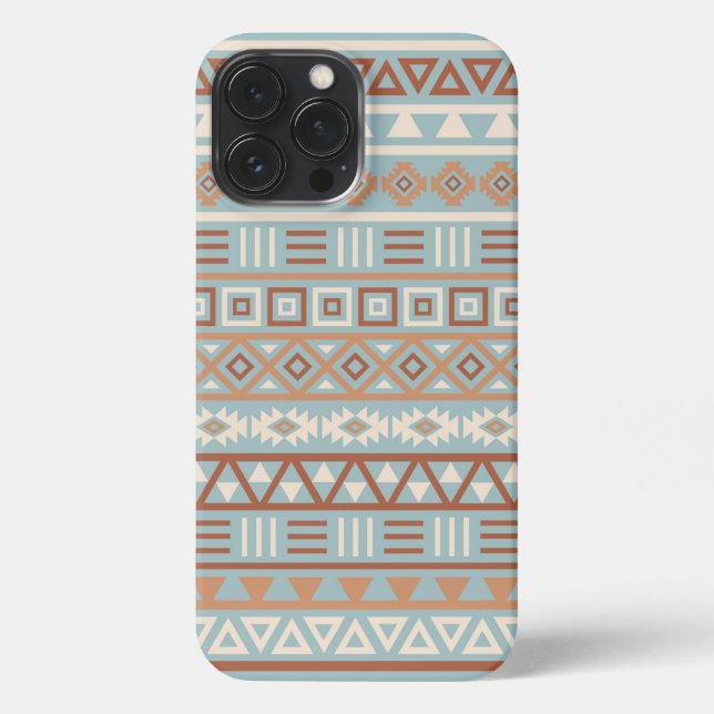 Aztec Influenza Pattern Blaue Creme Terracottas iPhone Hülle (Rückseite)