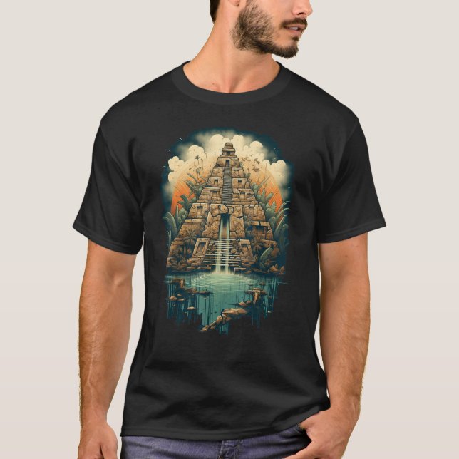Aztec Inka Maya Mystic Jungle Temple Pyramid Graph T-Shirt (Vorderseite)