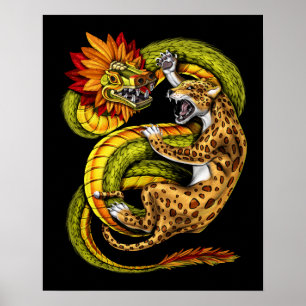 Aztec Jaguar vs Quetzalcoatl Poster