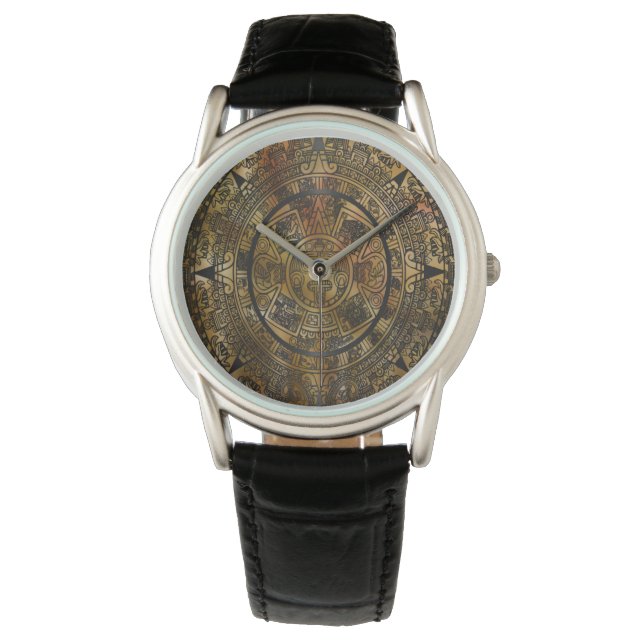 Aztec Kalender Folk Art Armbanduhr (Vorderseite)