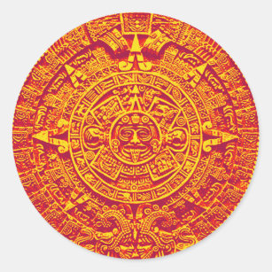 Aztec Kalender - Gold Runder Aufkleber