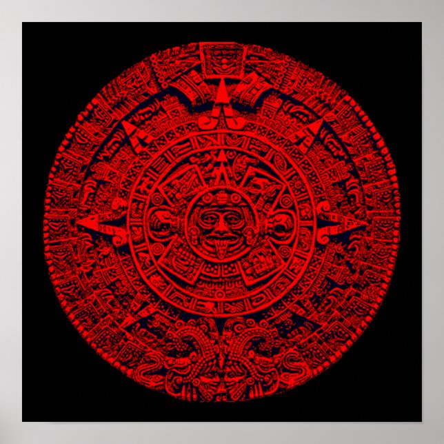 Aztec Kalender (in rot) Poster (Vorne)