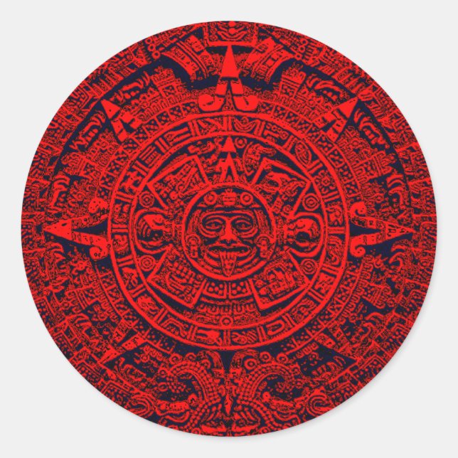 Aztec Kalender - rot Runder Aufkleber (Vorderseite)