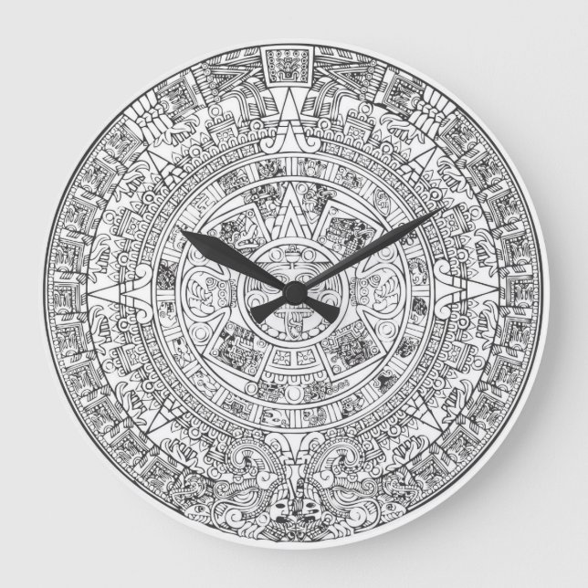Aztec Kalender Vector all Clock Große Wanduhr (Vorderseite)
