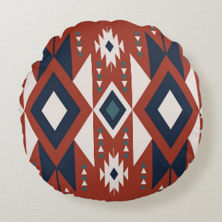 Aztec Kupfer und Blue Design Rundes Kissen