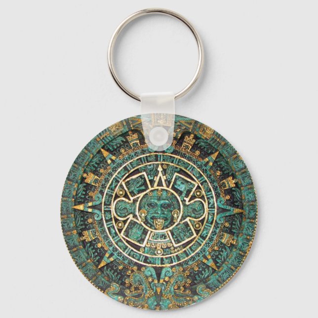 Aztec Mayan Ancient Round Disk Calendar Schlüsselanhänger (Vorderseite)