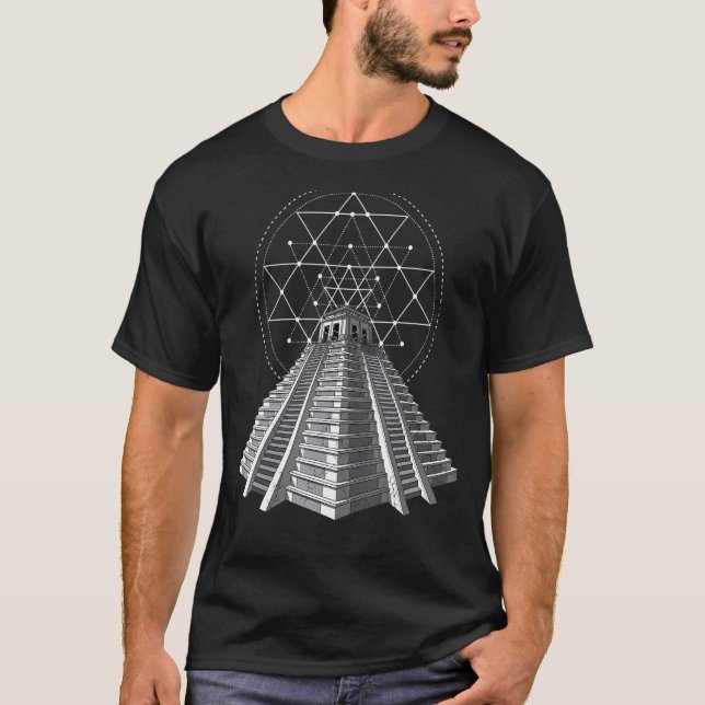 Aztec Mayan Pyramids Alte Archäologie Sacred Geo T-Shirt (Vorderseite)