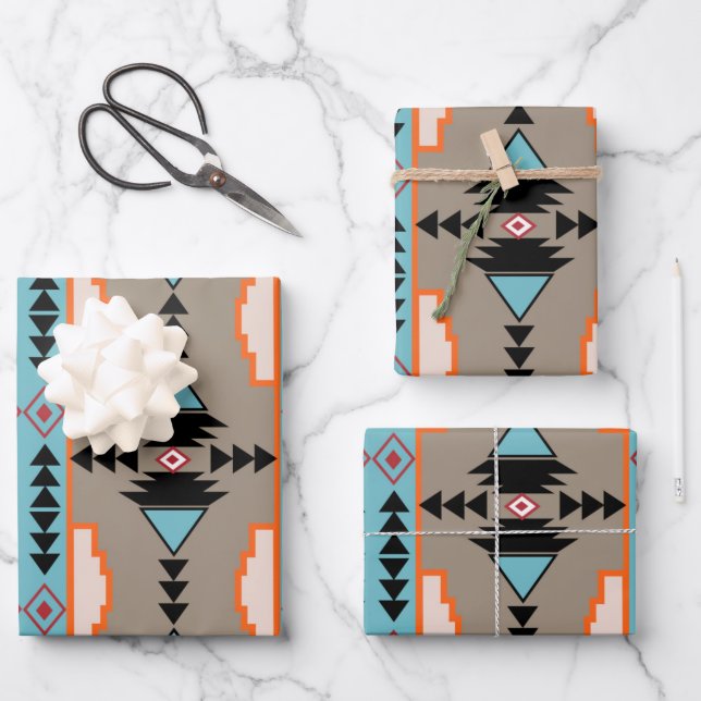 Aztec Mexican Geometric Pattern Geschenkpapier Set (Vorderseite)