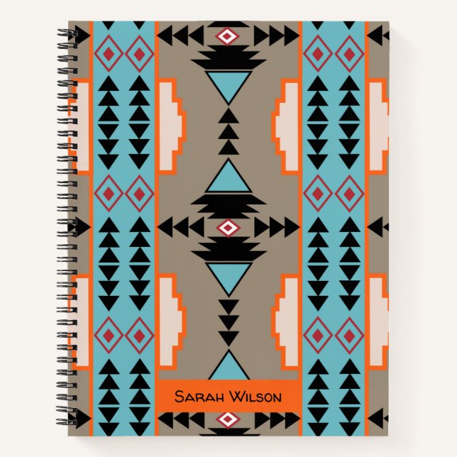 Aztec Mexican Geometric Pattern Notizbuch (Vorderseite)
