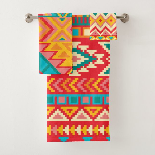 Aztec Mexican Rug Patterns Badtuch Set (Insitu)