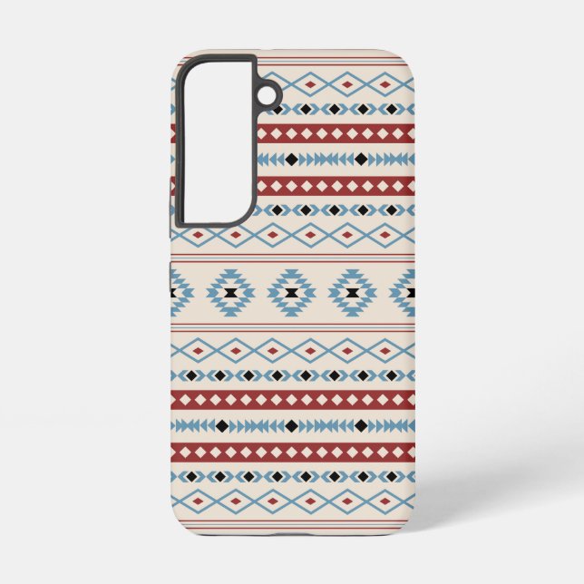 Aztec Mixed Motif Muster Red Blue Blk Creme Samsung Galaxy Hülle (Rückseite)
