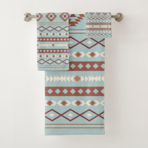 Aztec Mixed Motif Muster Rusts Cream Blue Badhandtuch Set