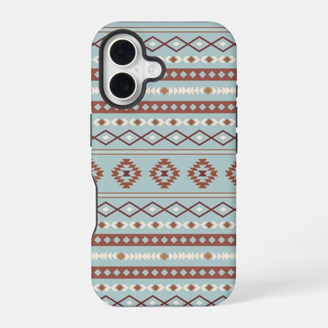 Aztec Mixed Motif Muster Rusts Cream Blue iPhone 16 Hülle (Rückseite)