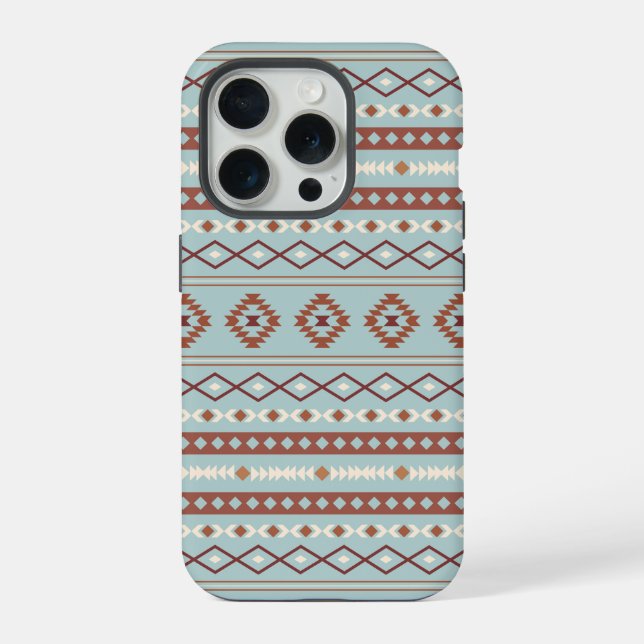 Aztec Mixed Motif Muster Rusts Cream Blue iPhone Hülle (Rückseite)