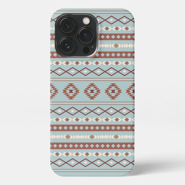 Aztec Mixed Motif Muster Rusts Cream Blue iPhone Hülle (Rückseite)