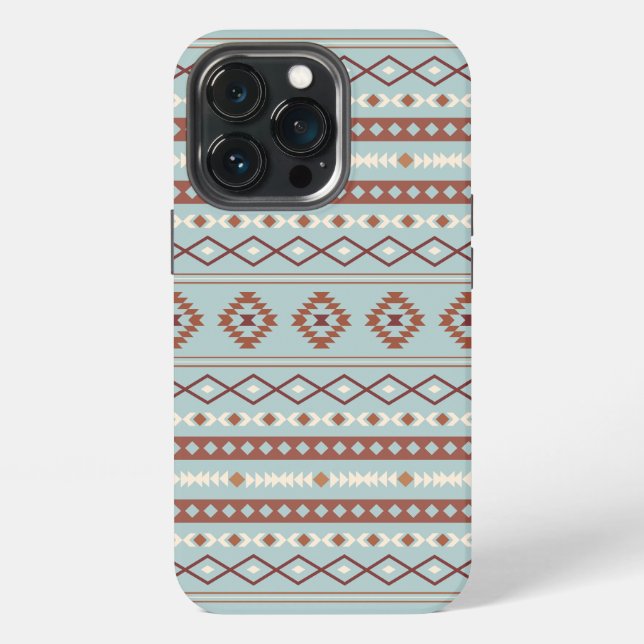 Aztec Mixed Motif Muster Rusts Cream Blue iPhone Hülle (Hinten)