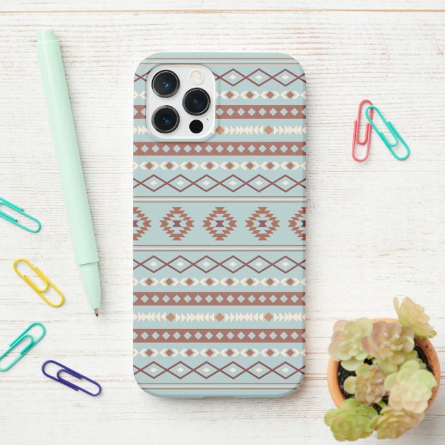 Aztec Mixed Motif Muster Rusts Cream Blue iPhone Hülle (Auf dem Schreibtisch)