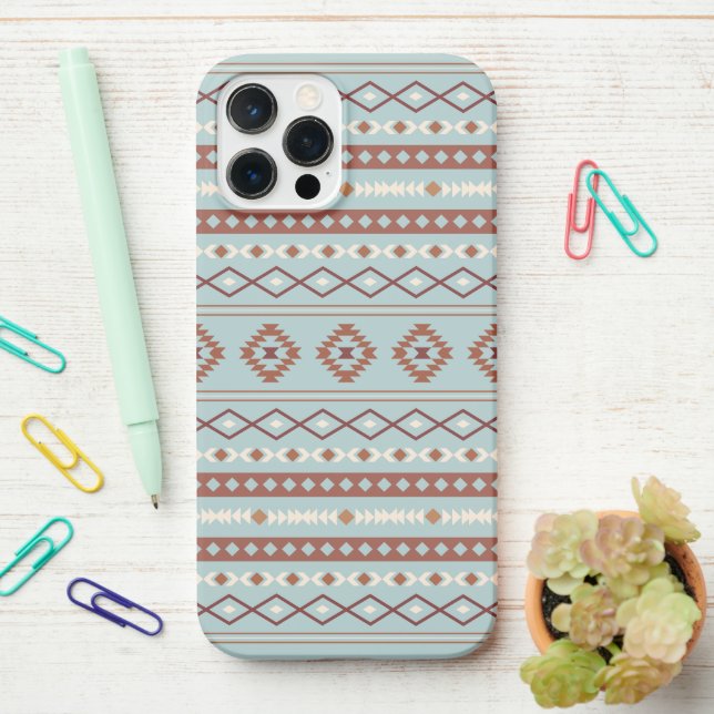 Aztec Mixed Motif Muster Rusts Cream Blue iPhone Hülle (Auf dem Schreibtisch)