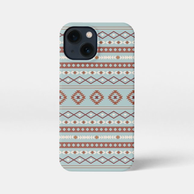 Aztec Mixed Motif Muster Rusts Cream Blue iPhone Hülle (Rückseite)