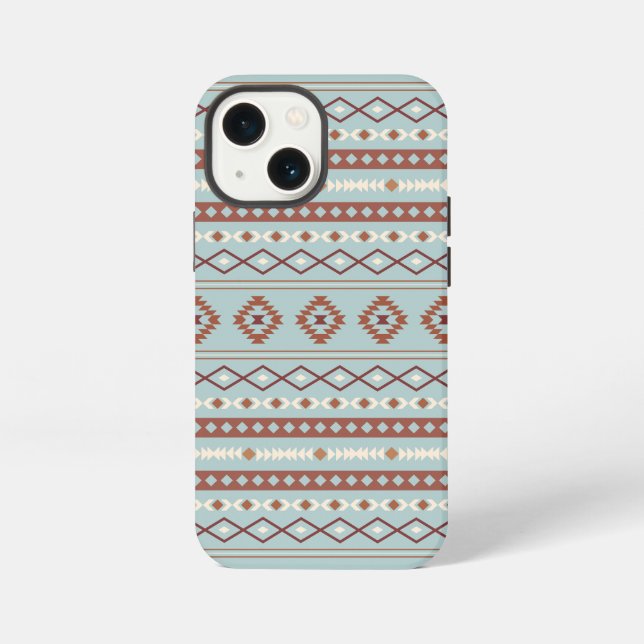 Aztec Mixed Motif Muster Rusts Cream Blue iPhone Hülle (Rückseite)