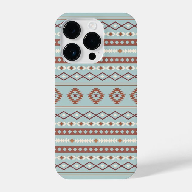 Aztec Mixed Motif Muster Rusts Cream Blue iPhone Hülle (Rückseite)
