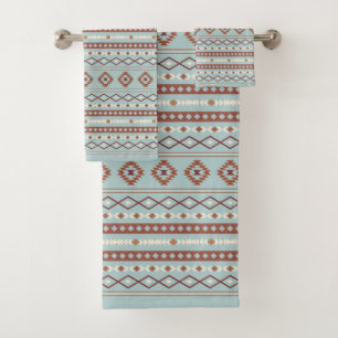 Aztec Mixed Motif Rpt Muster Rusts Cream Blue Badhandtuch Set