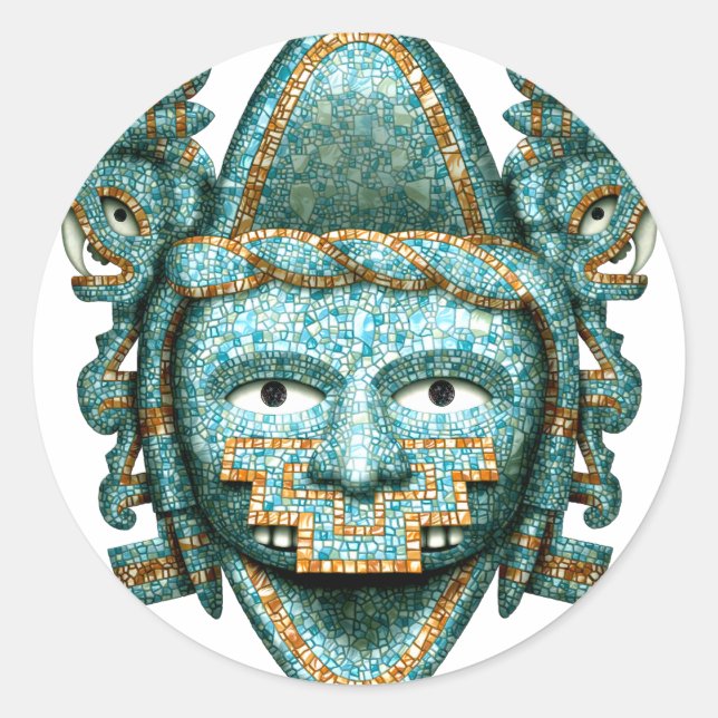 Aztec Mosaic Quetzalcoatl Mask Runder Aufkleber (Vorderseite)