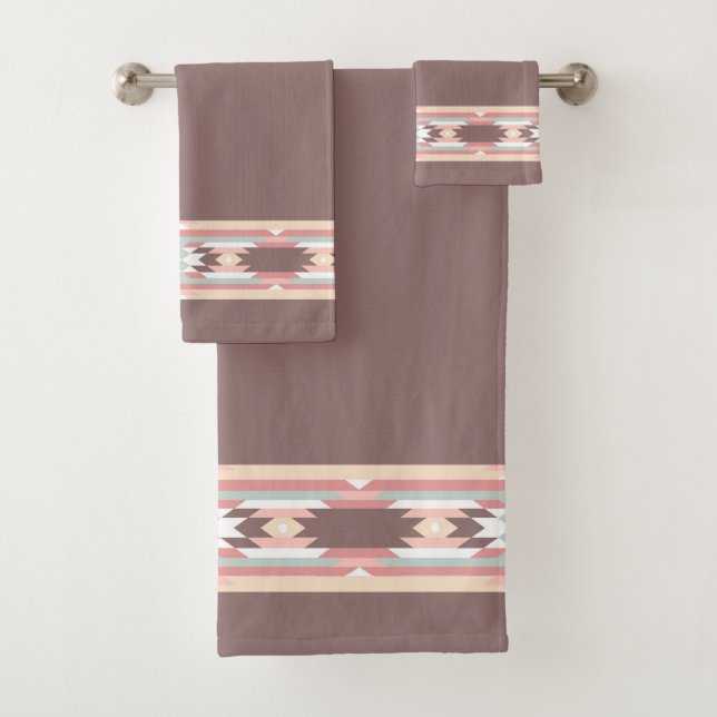 Aztec Native American Design Rand Badhandtuch Set (Insitu)