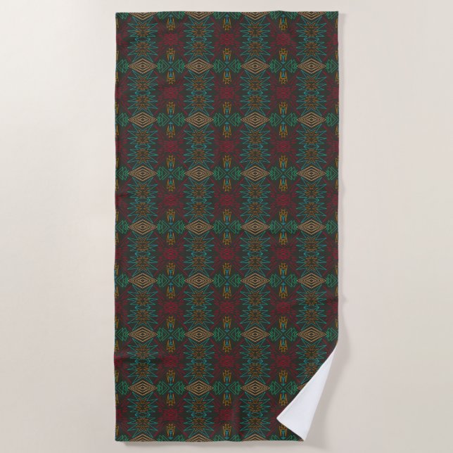 Aztec Native American Geometric Lined Pattern Art Strandtuch (Vorderseite)