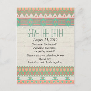 Aztec Native Pastel Peach/Aqua Save the Date Ankündigungspostkarte