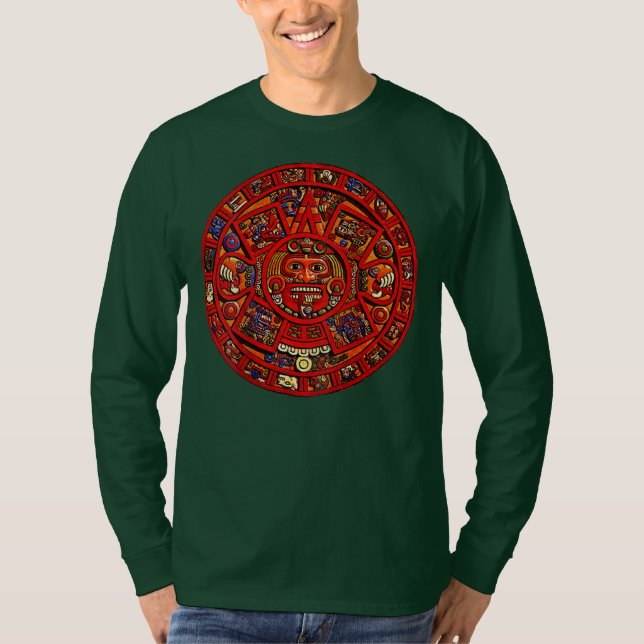 Aztec oder Maya Kalender Design auf BACK Maya Men T-Shirt (Vorderseite)