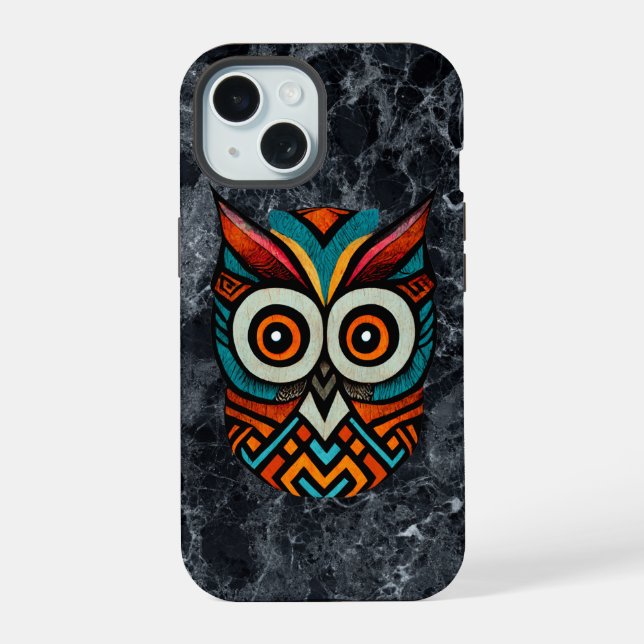 Aztec Owl iPhone 15 Hülle (Rückseite)