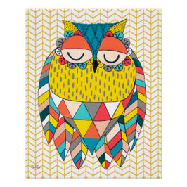 Aztec Owl Tribal Bird Gemusterte fette Illustratio Poster