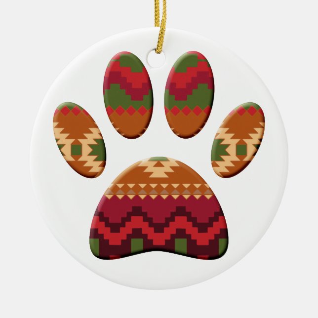 Aztec Pattern Dog Paw Keramik Ornament (Vorne)