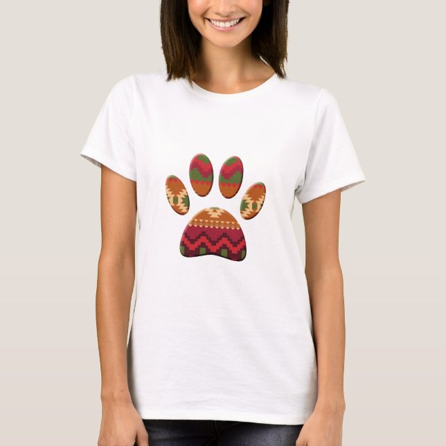 Aztec Pattern Dog Paw Print T-Shirt (Vorderseite)