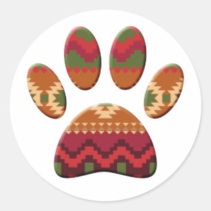 Aztec Pattern Dog Paw Runder Aufkleber