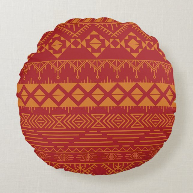 Aztec Retro: Vintages Musterdesign. Rundes Kissen (Vorderseite)